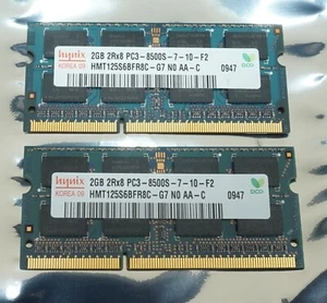 pair Hynix 2GB PC3-8500S laptop memory sticks 4GB HMT125S6BFR8C-G7 - Picture 1 of 4
