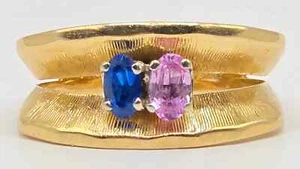 14K ROSA SAPHIR blauer Stein RING GELBGOLD Cornelias Schmuck Größe 7,5 - Bild 1 von 10