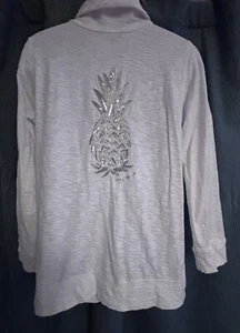 Tommy Bahamas Lightweight Gauze Drawstring Woman’s zip jacket White. Sequins - Picture 1 of 8