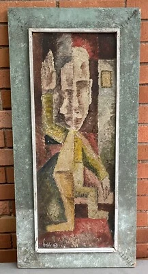 Vintage 1960s Abstract Cubist Figural Painting Mid Century Modern Wall Art Hobdy - Image 1 of 4