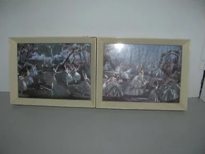 Vintage Pair Foil Art/Foil Print/Metal Etching, Framed Ballerina Pictures - Picture 1 of 12