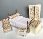 1:12 Wooden Floral Bedroom Furniture Set Metal Bed Vintage Dollhouse Miniature
