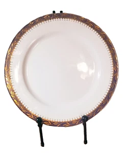 RARE Dynasty Fine Bone China 10" Dinner Plate Gold Leaf Pattern on Navy Blue Rim - Picture 1 of 10