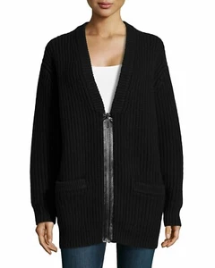 MICHAEL KORS COLLECTION 100% Cashmere Rib Thick Knit Zip Cardigan Sweater $2000 - Picture 1 of 13