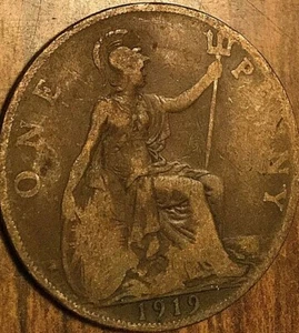 1919 UK GB GREAT BRITAIN ONE PENNY - Picture 1 of 2