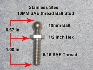 RV Trailer Gas Spring Strut Shock LONG Stainless Steel 10mm Ball Stud Bolt Pin - Bild 1 von 4