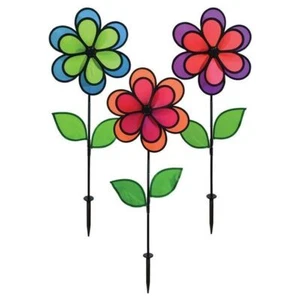 3 pack DOUBLE NEON FLOWERS Ground Stake Flower Wind Spinner Set garden décor, IT - Picture 1 of 3