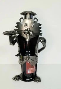 Cat Wine Bottle Holder Decor Novelty Metal Sculpture Kitty Chef Champagne  - Picture 1 of 12