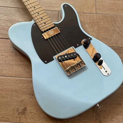 Warmoth Tele Roasted QuarterSawn 颈部灰轮廓鞋跟 Seymour Duncan 蓝色 — 第 1/4 张图片