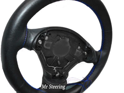 FOR BMW Z3 BLACK ITALIAN LEATHER STEERING WHEEL COVER BLUE STITCHING 1995-2001 - image 1 of 4