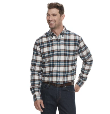 Men's Croft & Barrow Slim Fit Flannel Button Down Shirt L, XL, 2XL Brown Plaid - Image 1 of 4