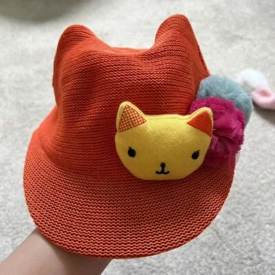 Children's Summer Cute Kitten Straw Knitted Sun Hats Girls Ages 4-8 - Image 1 of 4
