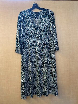 Petite Sophisticate dress 3/4 length sleeve size L black, teal, and white - Image 1 of 4