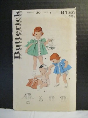 Butterick Pattern 8180 Toddlers' Two-Piece Outfits Dress Panties Sunsuit Size 1 - Image 1 of 4