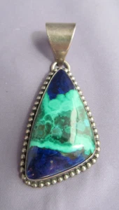 VINTAGE OLD PAWN STERLING S.J. LARGE AZURITE GEMSTONE SLIDE PENDANT - Bild 1 von 10
