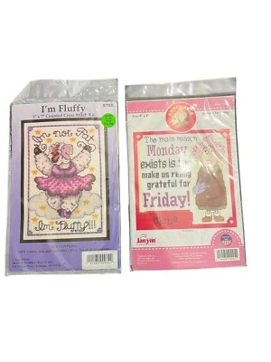 Lot Of 2 Cross Stitch Kits Grateful for Friday | I’m Not Fat I’m Fluffy NIP - Image 1 of 4