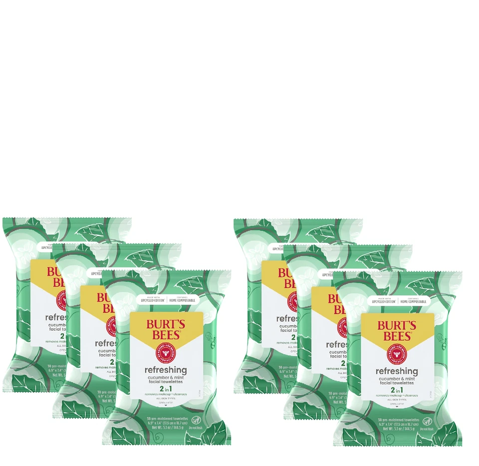 PACOTE COM 6 - Toalhas de limpeza facial Burt's Bees, pepino e perfeito estado, 30 toalhas - Imagem 1 de 1