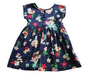Hanna Andersson Dress Navy Blue Floral Short Sleeve Girls Size 100 cm/US 4 - Picture 1 of 4