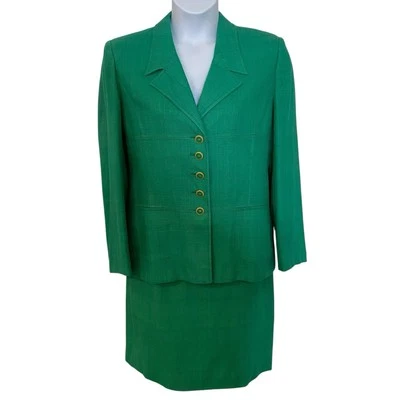 Vintage Herbert Grossman by Cynthia Sabel Skirt Suit SZ 14 Green 90s Office READ - Image 1 of 4