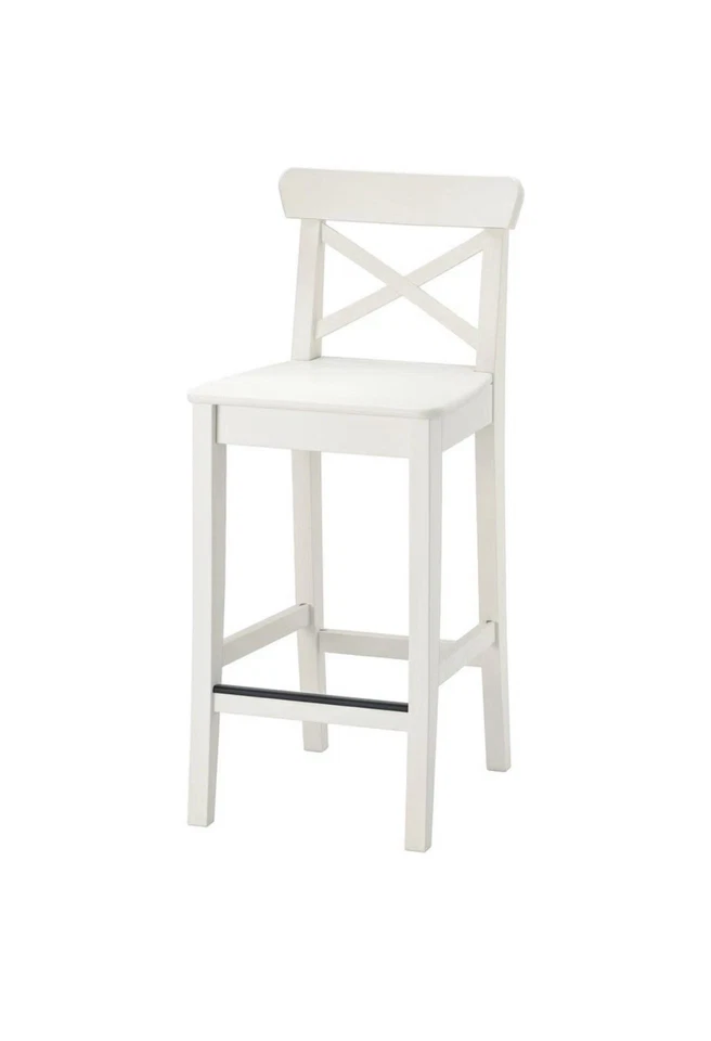 IKEA INGOLF Bar stool with backrest, white, 24 3/4 " 101.226.47 - NEW - Image 1 of 1