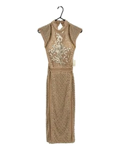 New Portia and Scarlett Women's Nude Midi Dress Size 8 - Balmain Beaded Design - Picture 1 of 6