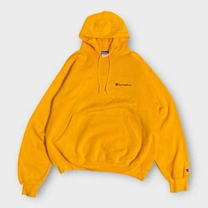 Champion Felpa con Cappuccio Uomo Giallo Medio Maglione Pullover Pile Logo Scritta Scritta - Foto 1 di 14