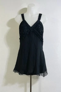 Spenser Jeremy Womens Silk Tank Top Black Sequin Babydoll Y2K Whimsigoth Fairy L - Picture 1 of 12