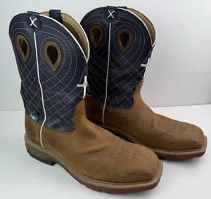 TWISTED X Brown & Navy Cross Embroidery CellStretch Square Alloy Toe Boot 13EE - Picture 1 of 15