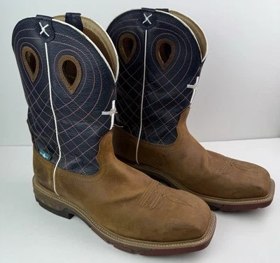 TWISTED X Brown & Navy Cross Embroidery CellStretch Square Alloy Toe Boot 13EE - Image 1 of 4