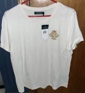 Lauren Ralph Lauren Damen Hemd Gold Crest Crown Kurzarm Creme Gr. L Gold - Bild 1 von 5