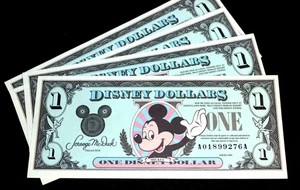 Disney Dollars 1990 LOT OF FOUR Disneyland Mickey Mouse $1 Series A + Envelope - Picture 1 of 10