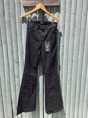 Pantalones de mezclilla Kill City negros acampanados para mujer talla 28 - Y2K gótico chic, dobladillo crudo Foto 1 de 2
