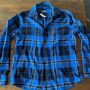Tony Hawk Flannel Shirt Men’s Blue Black Plaid Long Sleeve 100% Cotton - Medium - Foto 1 di 5