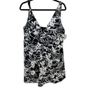 Swimsuits For All Black & White Hawaiian Print Plus Size Swimdress SIZE 22 NWT - Picture 1 of 6