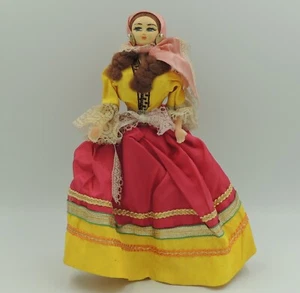 Gypsy Romanian or Russian Vintage Doll Felt Face Old Textiles Fabrics 9" - Picture 1 of 10