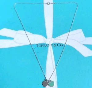 Authentic Tiffany & Co Blue Mini Double Heart Tag Necklace On 18" Chain RRP £275 - Picture 1 of 13