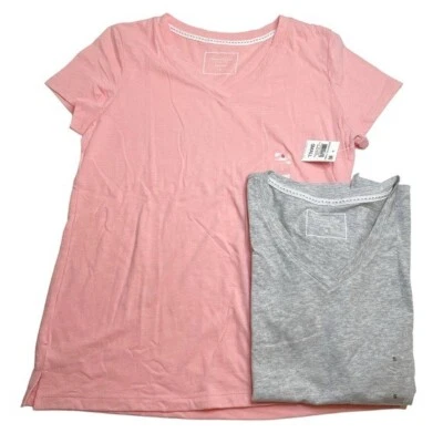 Camisas de pijama Charter Club Everyday de algodón con cuello en V gris jaspeado naranja flor Foto 1 de 4