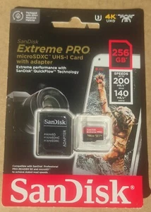 SanDisk 256GB Extreme PRO microSDXC card+SD adapter - Picture 1 of 2
