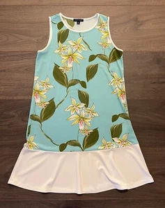 Tommy Hilfiger Sleeveless Floral Colorblock Fit & Flare Dress Turquoise Size 4 - Picture 1 of 3