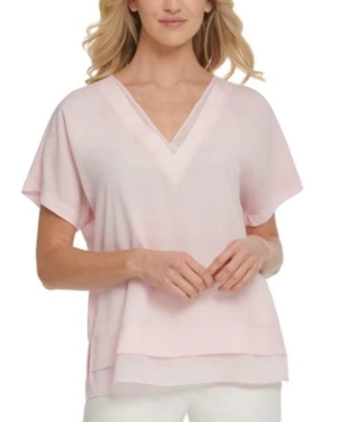 MSRP $69 Dkny V-Neck Chiffon-Trim Top Size XS - Image 1 of 1