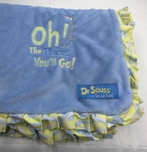 Dr. Seuss Oh! The Places You'll Go Baby Security Blanket Blue Ruffle Trend Lab - Picture 1 of 6