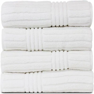 Luxury Hotel & Spa 100% Turkish Cotton Ribbed Bath Towel Set of 4 - White - Picture 1 of 8