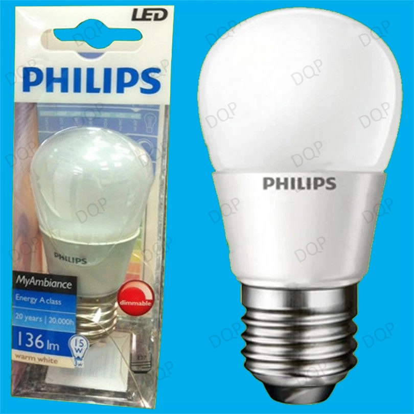 4x 3W Philips Dimmable Top Quality LED Golf Light Bulb, ES, E27 Screw Lamp Globe - Image 1 of 1