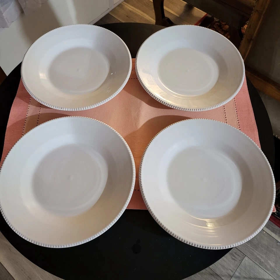 4 POTTERY BARN GABRIELLA WHITE SALAD PLATES 9 1/2" PORTUGAL 🇵🇹  - Image 1 of 4