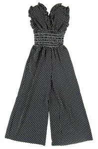 NWT MAX STUDIO Black White Polka Dot Pocket Wide Leg Jumper Romper Jumpsuit L - Picture 1 of 5