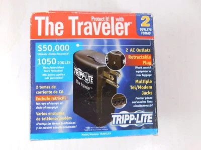 TRIPP-LITE "THE TRAVELER" PORTABLE SURGE PROTECTION 2 OUTLETS 1050 JOULES NIB - Image 1 of 3