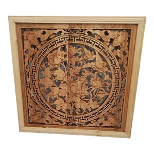 Chinese Hand Carved Wood Wall roses and butterflies in the center  24x24 In - Picture 1 of 9