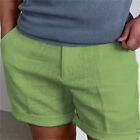 Mens Linen Smart Casual Summer Shorts Above Knee Soft Cotton Beach Shorts