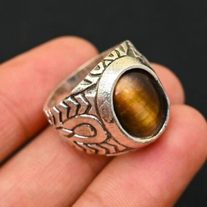 Tiger's Eye Men's Ring 925 Sterling Silver Handmade-Statement Ring Al Size-BJ161 - Picture 1 of 3