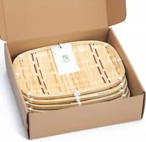 Set 5 Handwoven Rectangular Bamboo Serving Trays for Eating, Decorative Flat Wic - Picture 1 of 7
